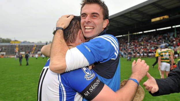 John Crowley celebrates with Kieran Murphy following Sarsfields 2010 Cork SHC Final win over Glen Rovers. Photo by Brian Lawless/Sportsfile.