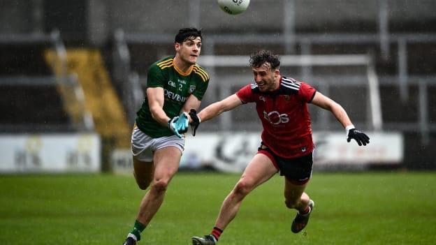 Seamus Lavin of Meath in action against Barry O'Hagan of Down during the Allianz Football League Division 2 North Round 2 match between Down and Meath at Athletic Grounds in Armagh.
