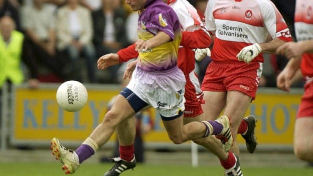 John Hegarty in All-Ireland SFC qualifiers action for Wexford against Derry's Seán Marty Lockhart and Anthony Tohill in 2003. Photo by Damien Eagers/Sportsfile