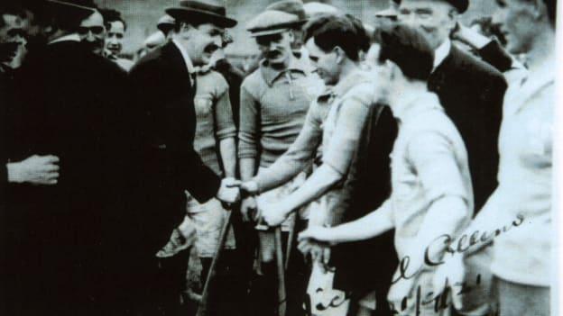 Michael Collins meeting players before the 1921 Leinster Hurling Final.