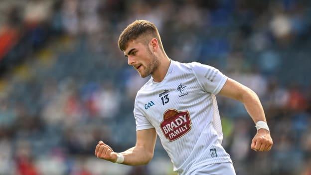 Aaron Browne of Kildare celebrates after kicking a point during this afternoon's contest between Sligo and Kildare. 