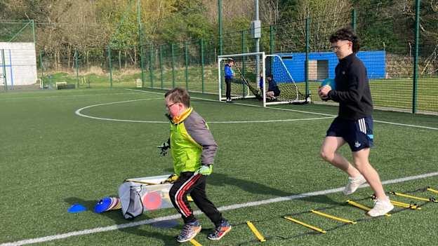 Members of Blessington GAA's minor team help with the sessions as part of their involvment in the Dermot Earley Youth Leadership Initiative. 