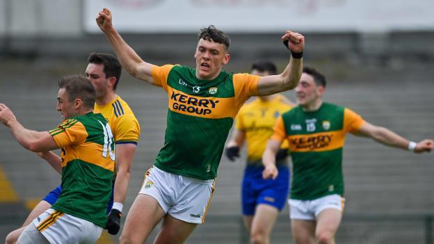 David Clifford wheels away in celebration after scoring Kerry's first goal at Dr. Hyde Park today. 