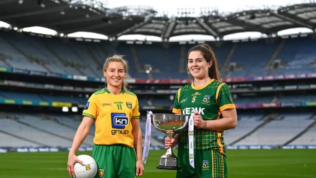 Donegal captain Niamh McLaughlin and Meath captain Shauna Ennis pictured at Croke Park ahead of next Sunday’s Lidl National League Divisions 1 and 2 Finals at the venue. Armagh will play Kerry in the Division 2 Final at 2pm, followed by the Division 1 Final between Donegal and Meath at 4pm. Both games will be televised live on TG4 and ticket information is available by visiting https://bit.ly/3Ni0LRN #SeriousSupport