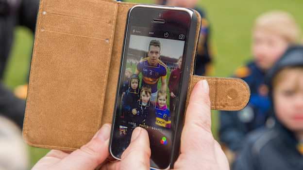 Tipperary hurler Padraic poses with cousins Donal, six years, and Tomás Lyne, from Dingle, Co Kerry, and Kate Nolan, Carrigaline, Co Cork, after an Allianz Hurling League clash with Kilkenny in 2015.
