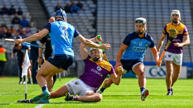 Rory O'Connor, Wexford, and Eoghan O'Donnell, Dublin, in Leinster SHC action at Croke Park. Photo by Ray McManus/Sportsfile