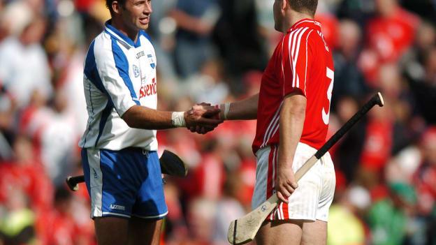 Waterford's Dan Shanahan and Cork's Diarmuid O'Sullivan shake hands after the drawn 2007 All-Ireland SHC Quarter-Final. 