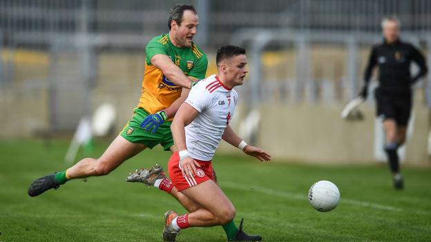 Michael McKernan, Tyrone, and Michael Murphy, in Allianz Football League action a fortnight ago.