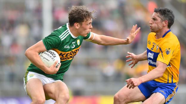 The exciting David Clifford in Munster Senior Football Championship action against Clare's Gordon Kelly last year.