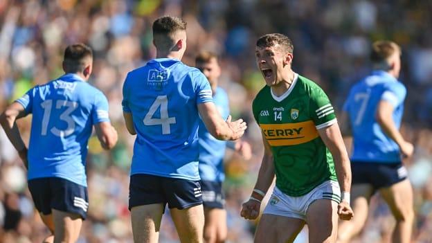 David Clifford of Kerry in action against Eoin Murchan of Dublin during the GAA Football All-Ireland Senior Championship Semi-Final match between Dublin and Kerry at Croke Park in Dublin. Photo by Piaras Ó Mídheach/Sportsfile.