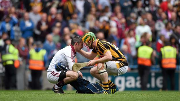 Richie Power consoles Galway goalkeeper Colm Callanan after the 2015 All Ireland SHC Final at Croke Park.