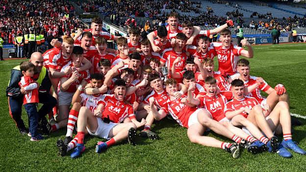 The Roscommon CBS footballers celebrate after their All-Ireland Colleges Senior 'B' Football success in Croke Park. 