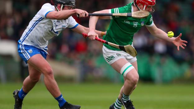 Donnacha O'Dalaigh, Limerick, and Colin Foley, Waterford, in oneills.com Munster U20 Hurling Championship semi-final action.