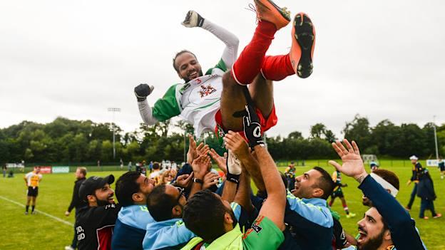 Omani players celebrate during the 2016 GAA World Games.
