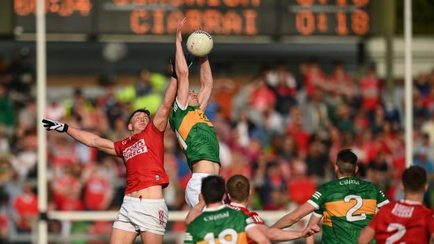 David Moran of Kerry in action against Colm O’Callaghan of Cork during the 2022 Munster GAA Football Senior Championship Semi-Final match between Cork and Kerry at Páirc Ui Rinn in Cork. 