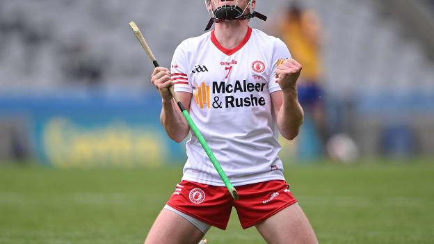 Lorcan Devlin celebrates following the 2022 Nickey Rackard Cup Final at Croke Park. Photo by Piaras Ó Mídheach/Sportsfile