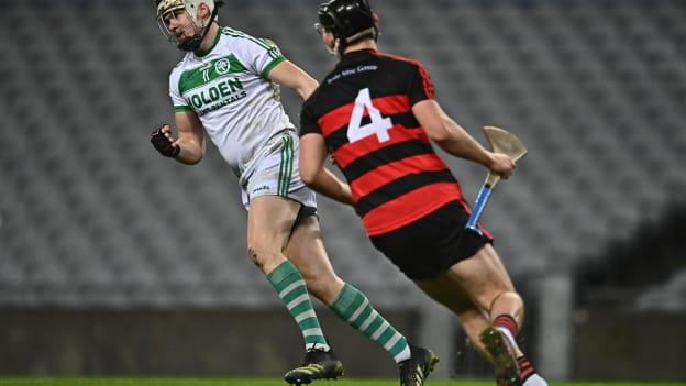 TJ Reid after scoring a vital goal from a penalty for Ballyhale Shamrocks against Ballygunner at Croke Park.