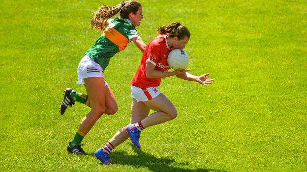 Melissa Duggan of Cork in action againast Ciara Murphy of Kerry during the TG4 Munster Football Senior Championship Final. 