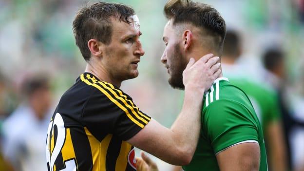 Joey Holden and Tom Morrissey following the 2019 All Ireland SHC Semi-Final at Croke Park.