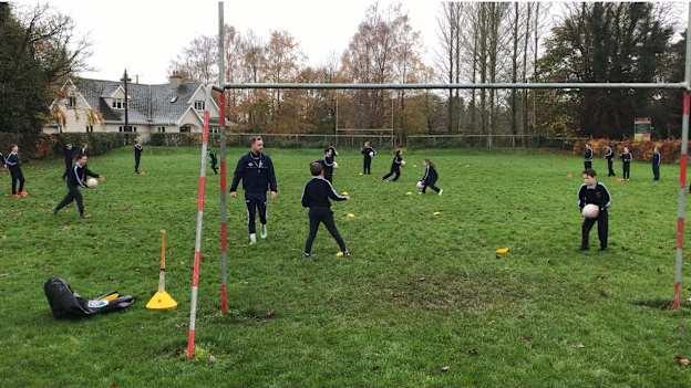 Games Promotion Officer, Conor Herbert, coaching pupils in Tiermohan National School. 