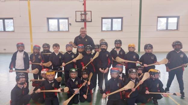 Kerry GAA hurling GDA, Colm O'Brien, pictured with pupils of Scoil Eoin, Balloonagh in Tralee. 