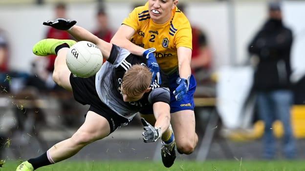 Joshua Flynn of Sligo in action against Daniel Casey of Roscommon during the Electric Ireland Connacht minor final at Dr Hyde Park.