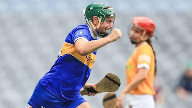 Cáit Devane celebrates scoring a goal for Tipperary. 