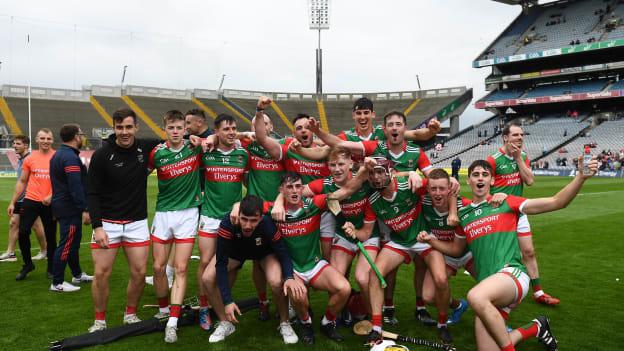 Mayo players celebrate after victory over Tyrone in the 2021 Nickey Rackard Cup Final. 