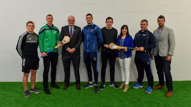 Attendees, from left, Clare hurler and Bank of Ireland Ambassador Podge Collins, Ballyhale Shamrocks manager and Bank of Ireland Ambassador Henry Shefflin, Uachtarán Chumann Lúthchleas Gael John Horan, Tipperary hurler and Bank of Ireland Ambassador Séamus Callanan, Richard Barrett of Pundit Arena, Marisa Kennedy of Pundit Arena, Tipperary hurling manager and Bank of Ireland Ambassador Liam Sheedy, and Matt Steerman of Pundit Arena, at the launch of the Bank of Ireland Celtic Challenge 2019 at Croke Park in Dublin.