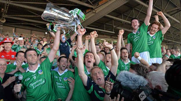 Limerick captain, Donal O'Grady, lifts the Cup after victory over Cork in the 2013 Munster SHC Final. 