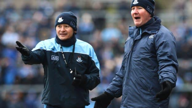 Dublin selector Jason Sherlock and manager Jim Gavin pictured at Pearse Stadium.