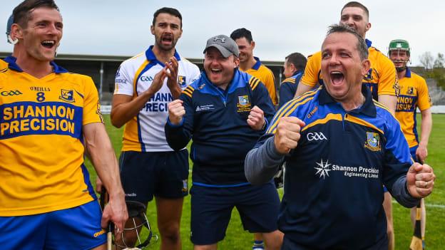 Davy Fitzgerald celebrates following Sixmilebridge's Clare SHC final win last Sunday at Cusack Park.