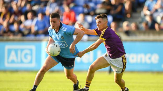 Dublin's Ross McGarry and Wexford's Ciaran Kavanagh in EirGrid Leinster Under 20 Football Championship action at Parnell Park.