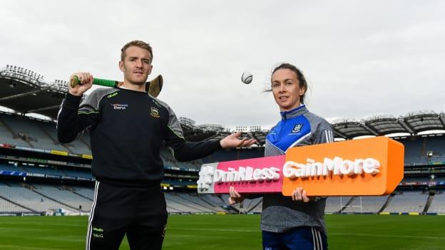 Noel McGrath of Tipperary, left, and Sharon Courtney of Monaghan in attendance during the launch of the Drink Less, Gain More campaign, and GAA/HSE Health Theme Day, at Croke Park in Dublin. 