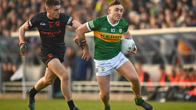 Dara Moynihan, Kerry, and Greg McCabe, Armagh, in Allianz Football League action at Austin Stack Park. Photo by Eóin Noonan/Sportsfile