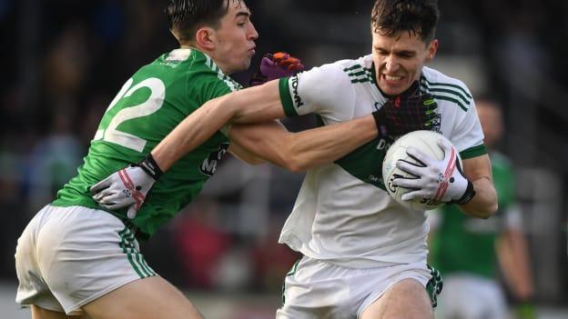 David Seale, Portlaoise, and Mark Dempsey, Moorefield, in action at St Conleth's Park.