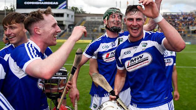 Ryan Mullaney of Laois celebrates after the Joe McDonagh Cup Final match between Laois and Westmeath at Croke Park in Dublin.