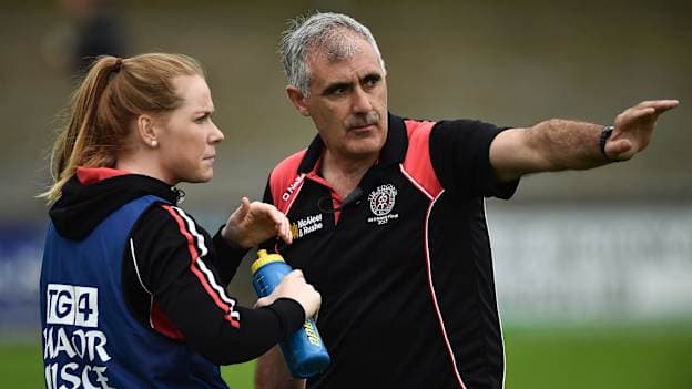 Tyrone Manager Gerry Moane during the 2018 TG4 All-Ireland Ladies Intermediate Football Championship semi-final match between Sligo and Tyrone at Fr. Tierney Park in Donegal. 