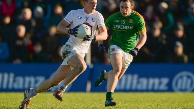 Keith Cribbin, Kildare, and Eamon Wallace, Meath, in action during the 2017 Allianz Football League clash at PaircTailteann.