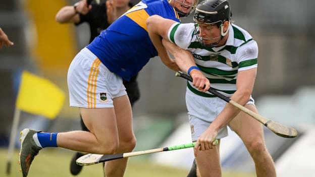 Bryan O'Mara in action against Limerick's Conor Boylan in the 2021 Allianz Hurling League. 