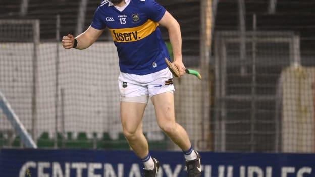 Jake Morris of Tipperary celebrates after scoring his side's second goal during the Allianz Hurling League Division 1 Group B match between Tipperary and Waterford at FBD Semple Stadium in Thurles, Tipperary. 