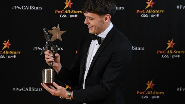 David Clifford with his PwC GAA/GPA Footballer of the Year award. Photo by David Fitzgerald/Sportsfile