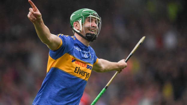 Tipperary's Noel McGrath celebrates after scoring a goal against Cork in the 2018 Munster SHC Championship. 