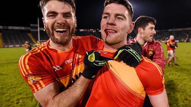 Ger McDonagh, left, and Aidan Walsh, Castlebar Mitchels, celebrates their victory.