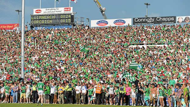 Limerick supporters prepare to invade the pitch near the end of the 2013 Munster SHC Final against Cork. 