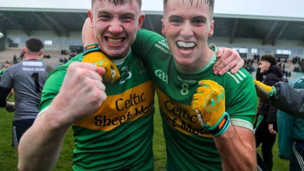 Tourlestrane players Aidan Marren and Feidhlim O'Donnell celebrate following the AIB Connacht Club SFC semi-final.