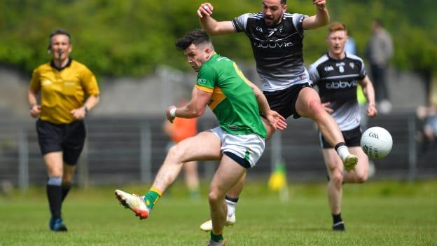 David Bruen, Leitrim, and Paul Kilcoyne, Sligo, in Tailteann Cup action.