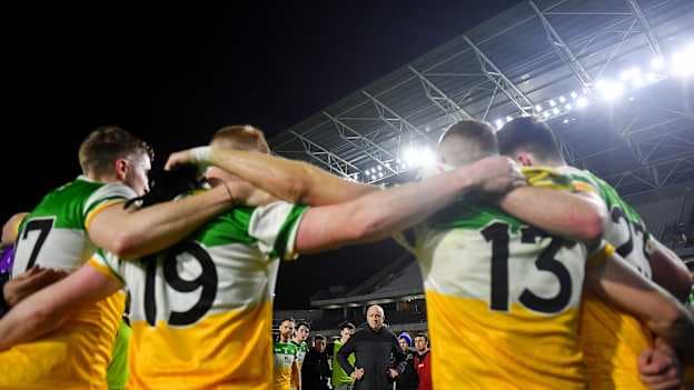 Offaly manager John Maughan addresses his players following the 2020 Allianz Football League Division 3 Round 1 match between Cork and Offaly at Páirc Ui Chaoimh in Cork.