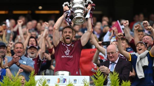 Kevin Maguire lifts the Tailteann Cup for Westmeath in 2022. 