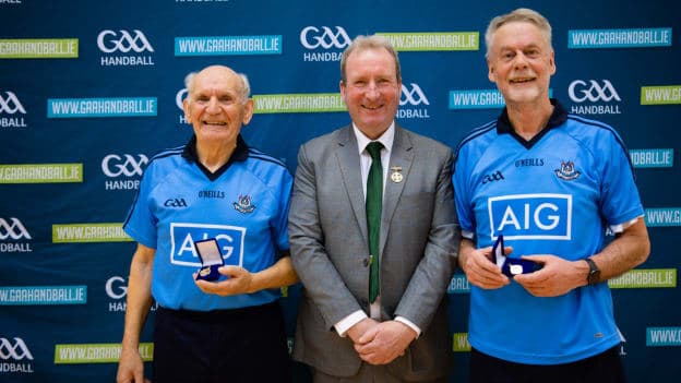 Pictured left to right, Ned Flynn, GAA Handball President Conor McDonnell, and Eugene Kennedy.